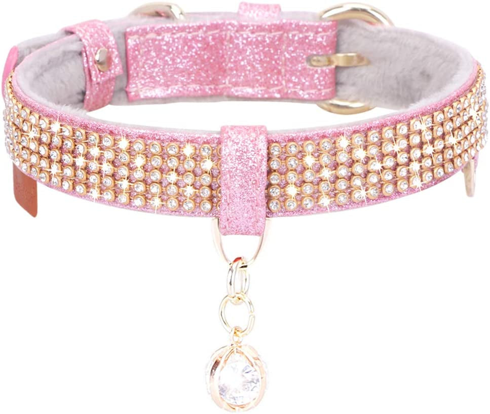 Cat Collar, Dog Collar, [Bling Rhinestones] Premium PU Leather with Pendant Adjustable Collars for Cat and Small to Medium Dog