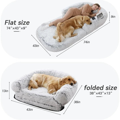 Human Dog Bed, 74"X43"X9" Dog Beds for Large Dogs, Foldable Plush Washable Dog Beds