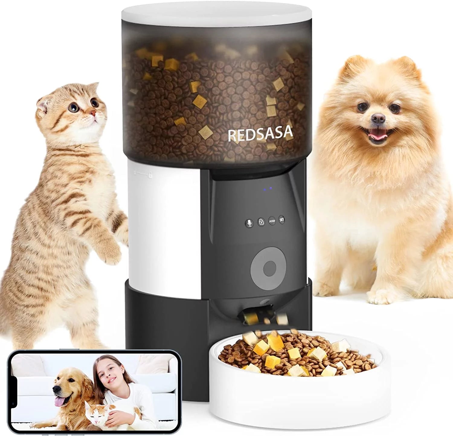 3L Automatic Pet Feeder with Camera, Automatic Cat/Dog Dispenser with 2-Way Audio, 1080P HD with Night Vision, Wifi