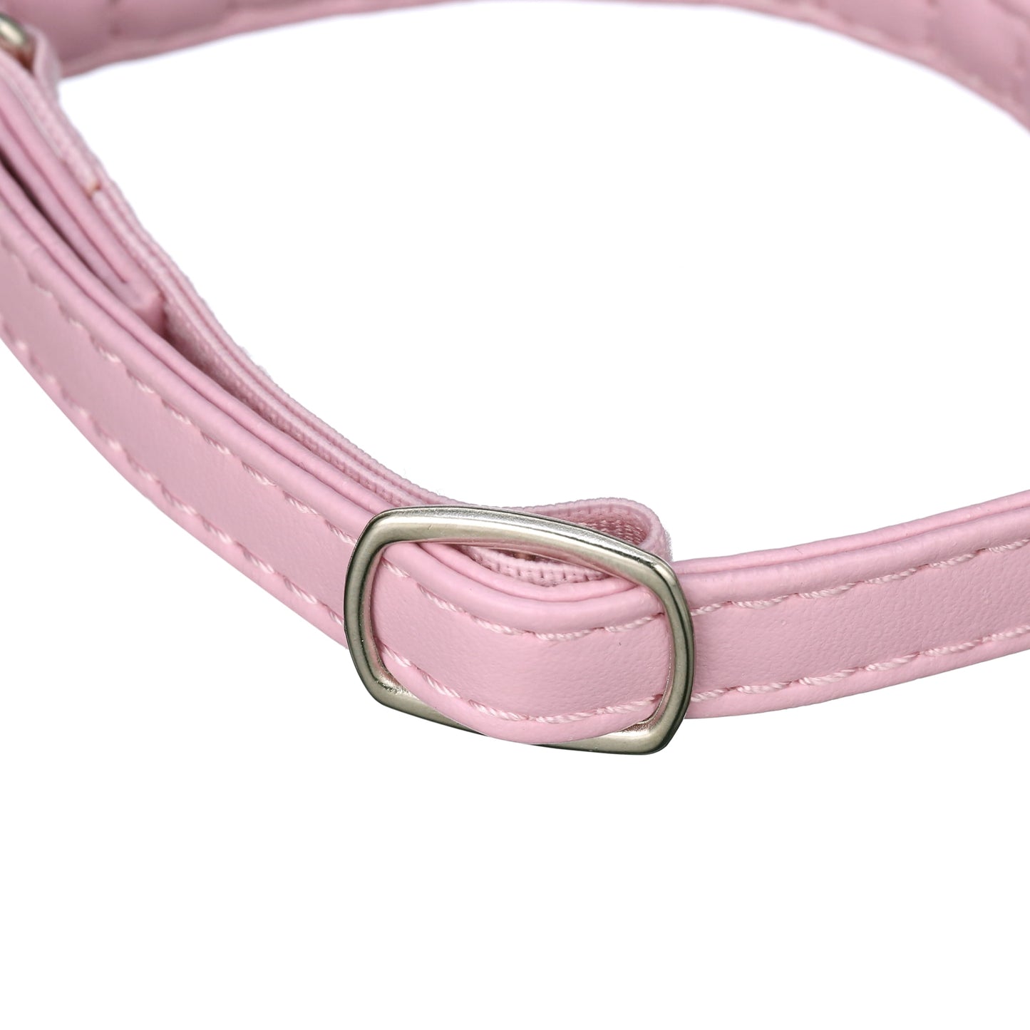 Pink Rhinestone Cat Collar, Neck Adjusts 7-10", Slide Buckle, Leather-Like Material, Shiny Bell